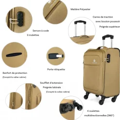 David Jones Lot de 3 valises souples extensibles dont 1 cabine