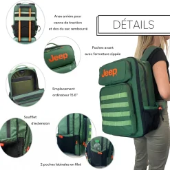 Jeep Sac à dos ordinateur extensible simple compartiment JS010B 15.6