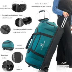 David Jones Sac de voyage à roulettes 105L double compartiment Taille L 75cm
