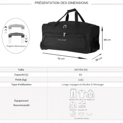 David Jones Sac de voyage avec roulettes 83L polyester taille L 70cm