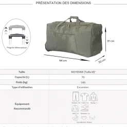 Truck Sac de voyage avec roulettes 70L polyester taille M 64cm