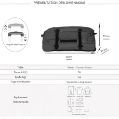 David Jones Sac de voyage cabine à roulettes 74L double compartiment taille L 70cm
