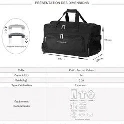 David Jones Sac de voyage cabine avec roulettes 34L polyester taille S 52cm