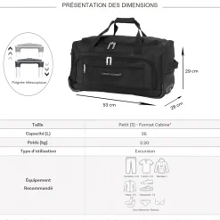 David Jones Sac de voyage cabine avec roulettes 36L polyester taille S 53cm