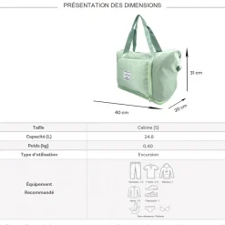 Cactus Sac de voyage week-end 24L pliable et extensible déperlant sans roulettes