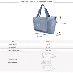 Cactus Sac de voyage week-end 24L pliable et extensible déperlant sans roulettes