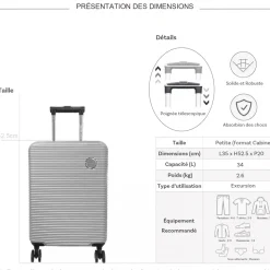 David Jones Valise cabine passe-partout rigide ABS TSA 52.50cm